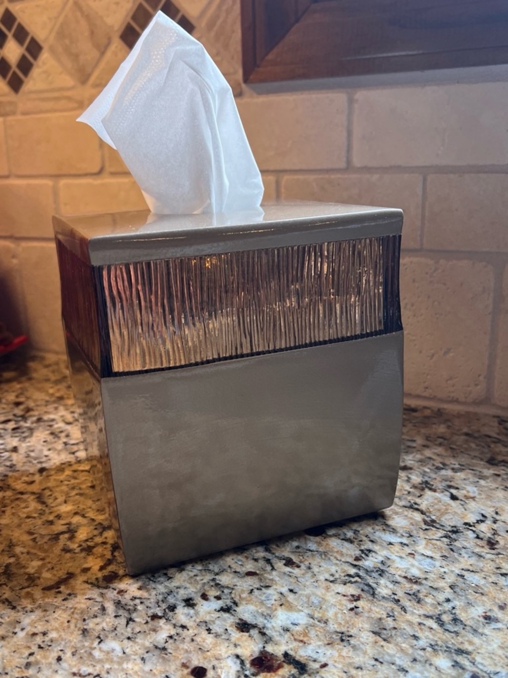 Modern Taupe Tissue Box Cover with Textured Accent